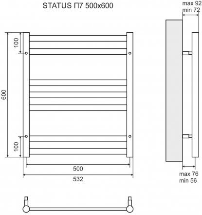 Полотенцесушитель электрический Lemark Status П7 LM44607E 500x600, левый/правый
